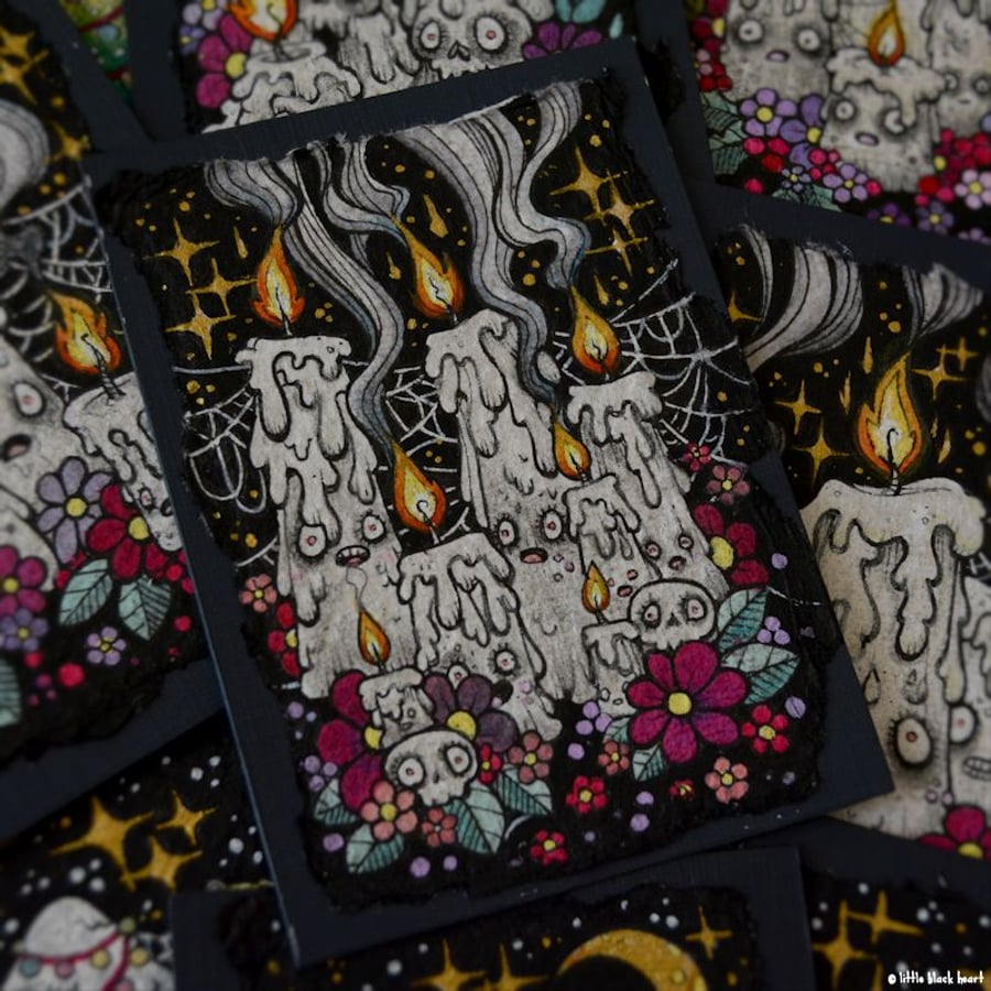 haunted creepmas candles - original aceo