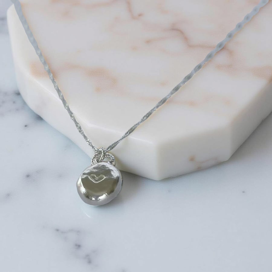 A Delicate Fine Silver Pebble Heart Necklace
