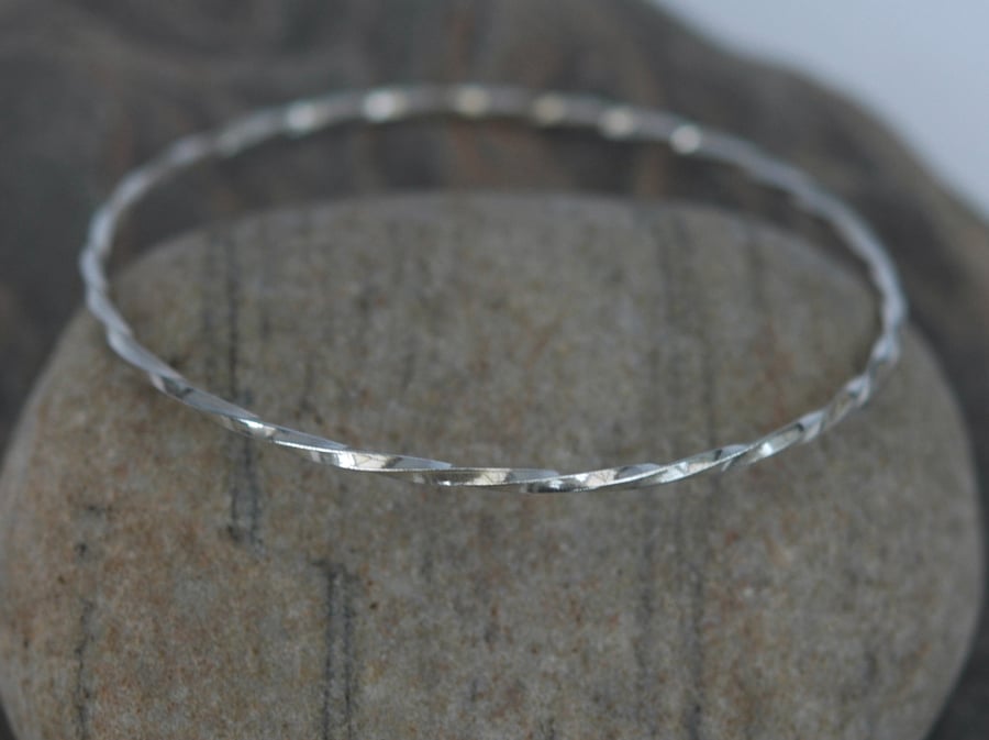 Sterling Silver Square Twist Stacking Bangle,  Hallmarked