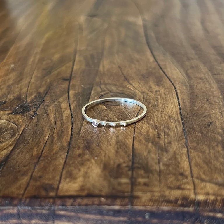 Rosey Beaded Dainty Ring- Size T.5 (UK) - Handmade, Sterling Silver, CZ