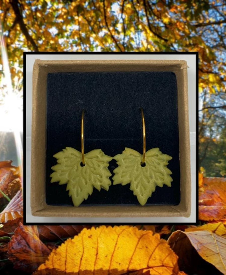 Fallen maple leaf lightweight clay hoop earrings