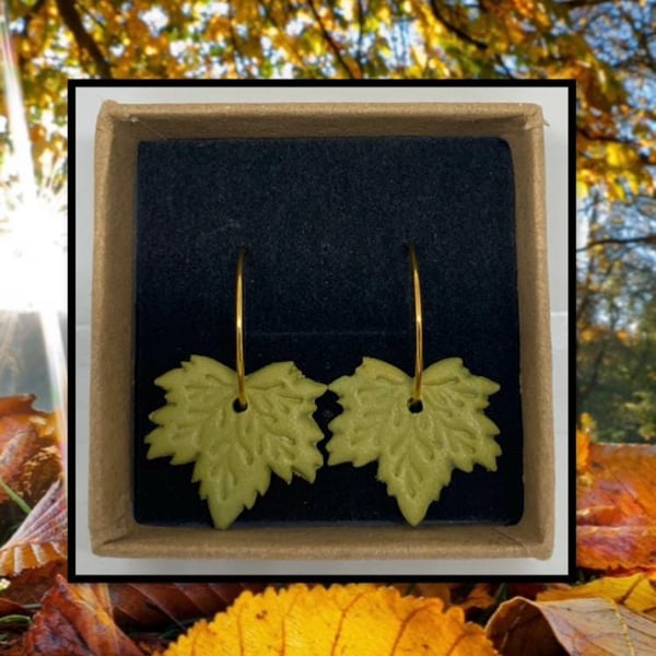 Fallen maple leaf lightweight clay hoop earrings