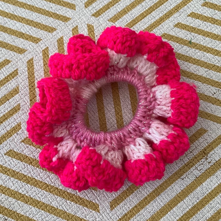 Colourful handmade crochet scrunchie