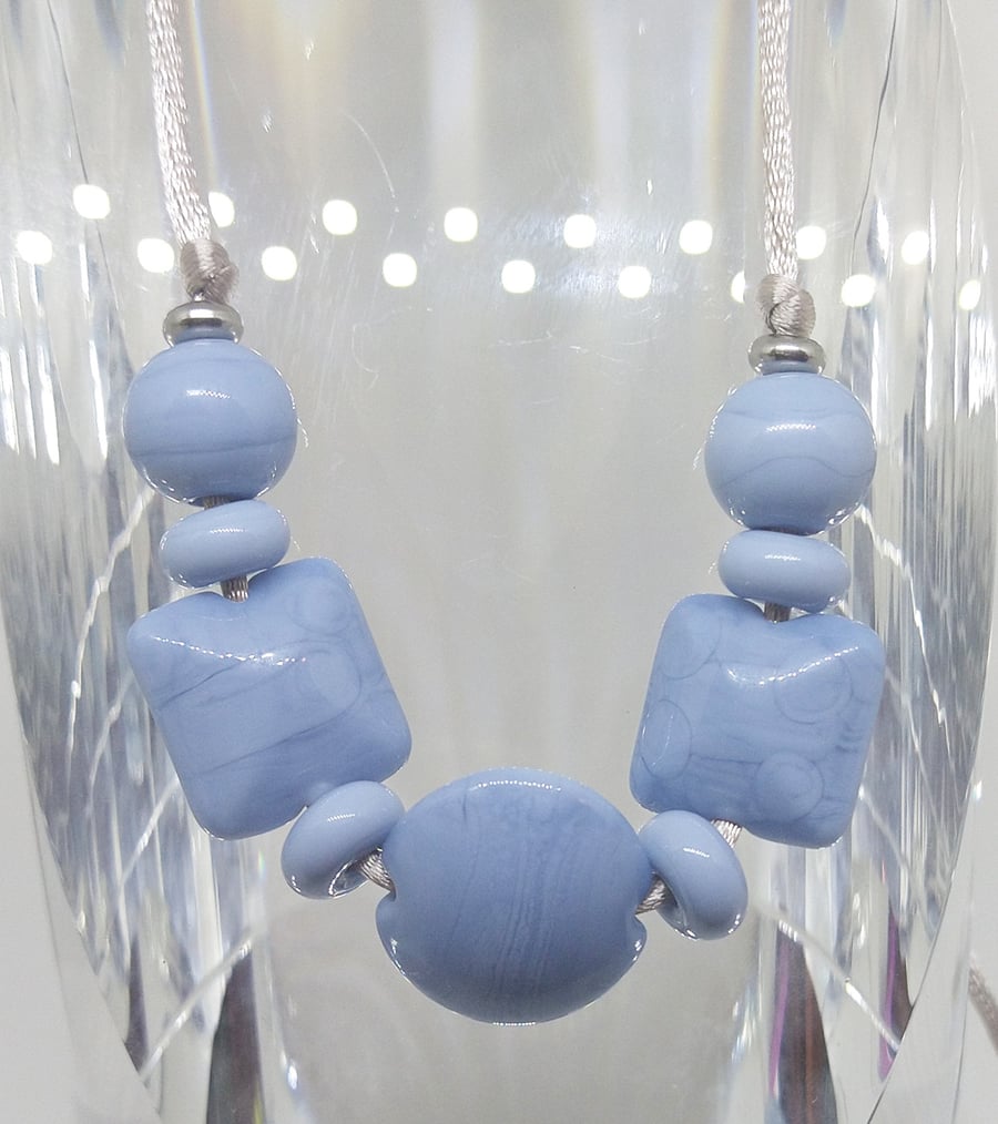 Glacier mixed shape slider bead lampwork necklace