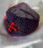 Navy Blue & Red Berry Fascinator Hat with Netting - Image 1