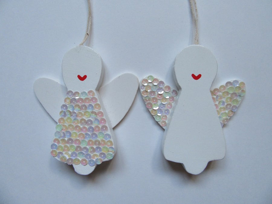 Glitzy white sequin Angel Christmas tree decorations