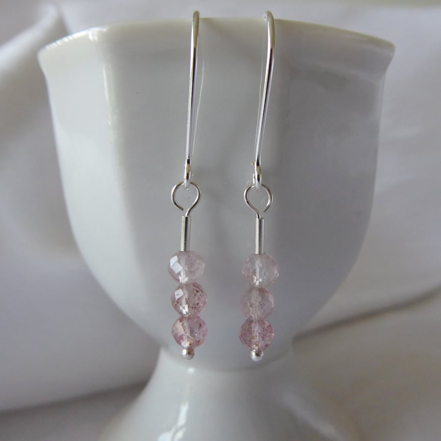 Strawberry Quartz & Sterling Silver Earrings 