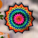 ultra bright, neon, crochet doily, mandala table mat