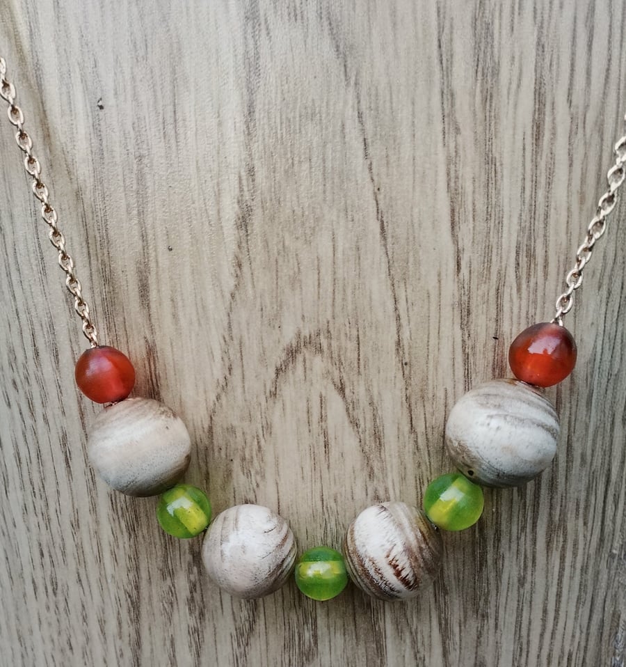 Bay tree and Epoxy resin bead necklace pendant.