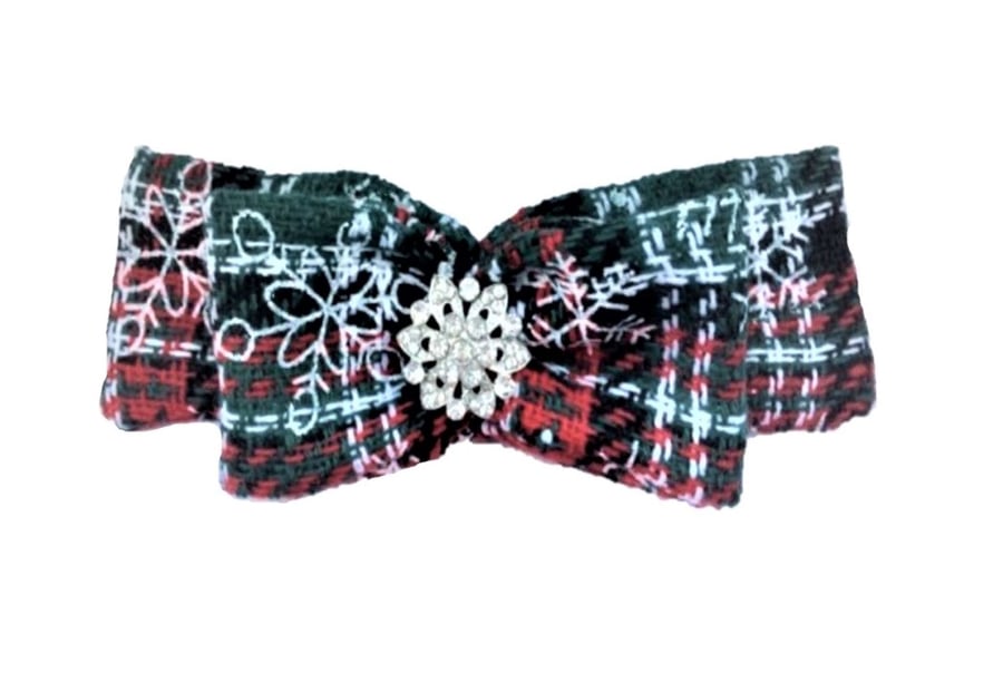 Tartan hair bow Red Tartan, Diamante, Hair clip, Barrette snowflake, flower