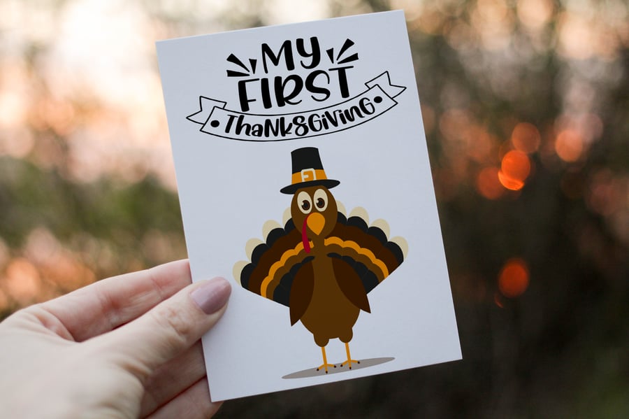 Turkey My First Thanksgiving Card, Thanksgiving Card, Family Thanksgiving Card