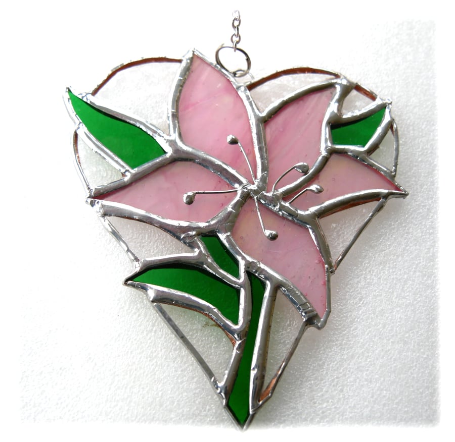Lily Heart Suncatcher Stained Glass 020 Pink Flower