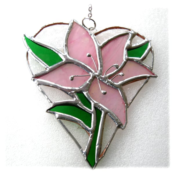 Lily Heart Suncatcher Stained Glass 020 Pink Flower