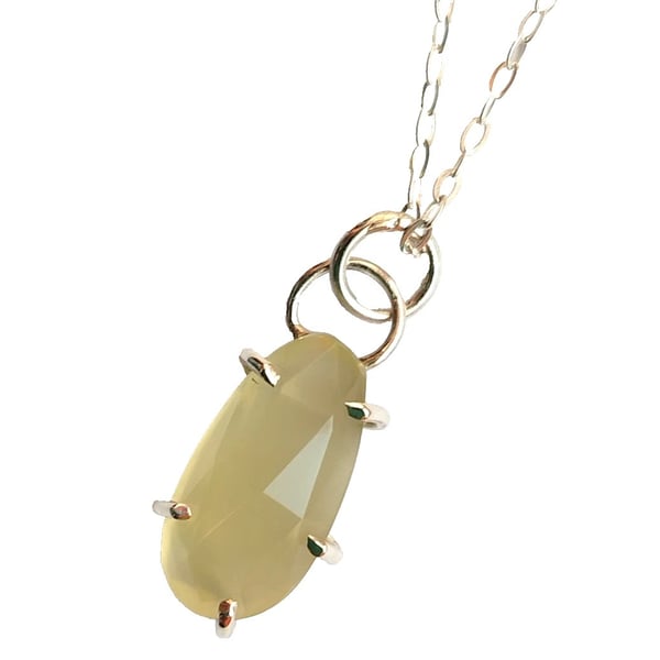 Libyan Desert Glass Necklace Recycled Sterling Silver Rose Cut Tektite Pendant