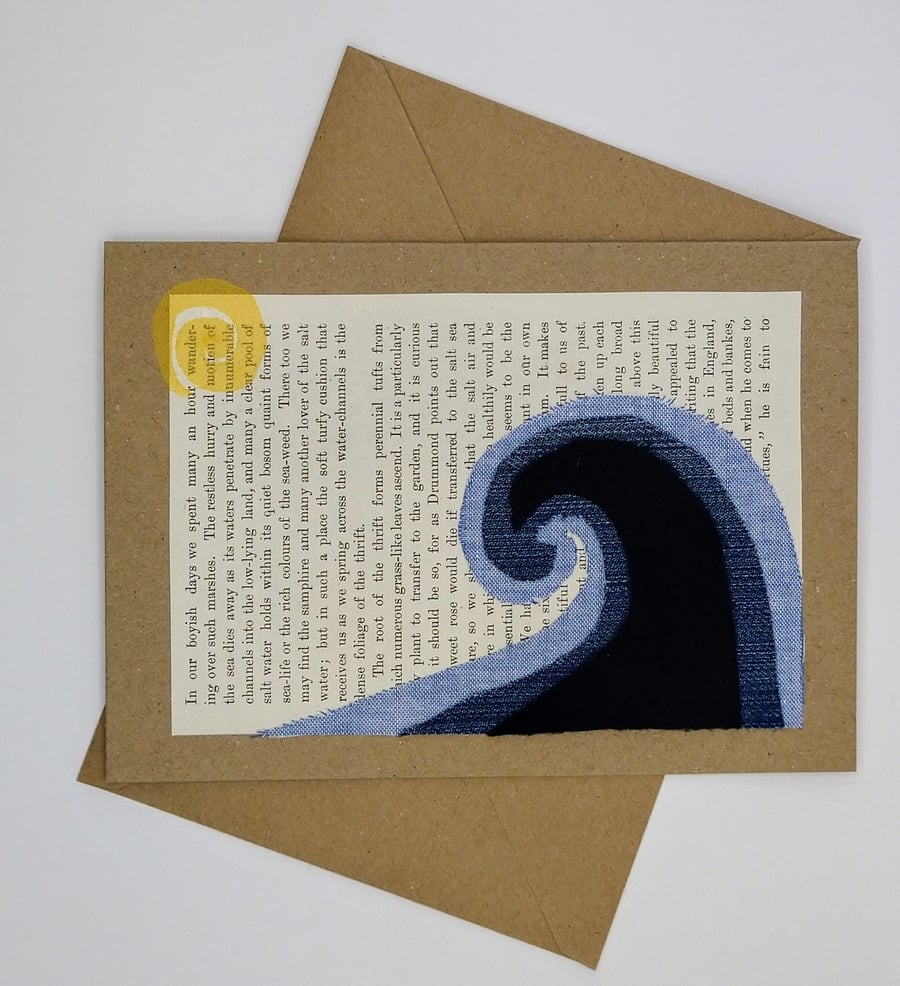 Fabric Collage 'Great Wave' Greetings Card - Birthday Card - Blank Card