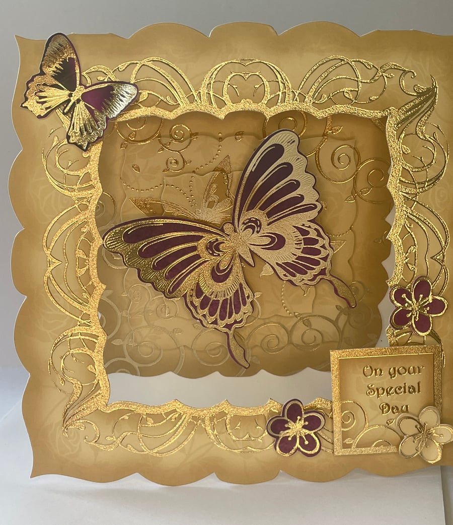 Swirls and butterflies layered card On your special day