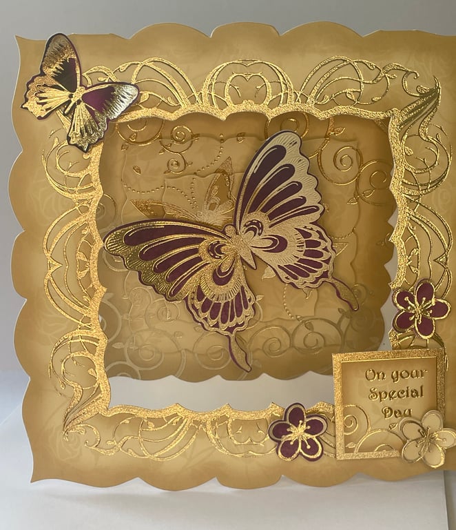 Swirls and butterflies layered card On your special day