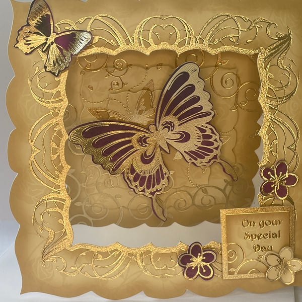 Swirls and butterflies layered card On your special day