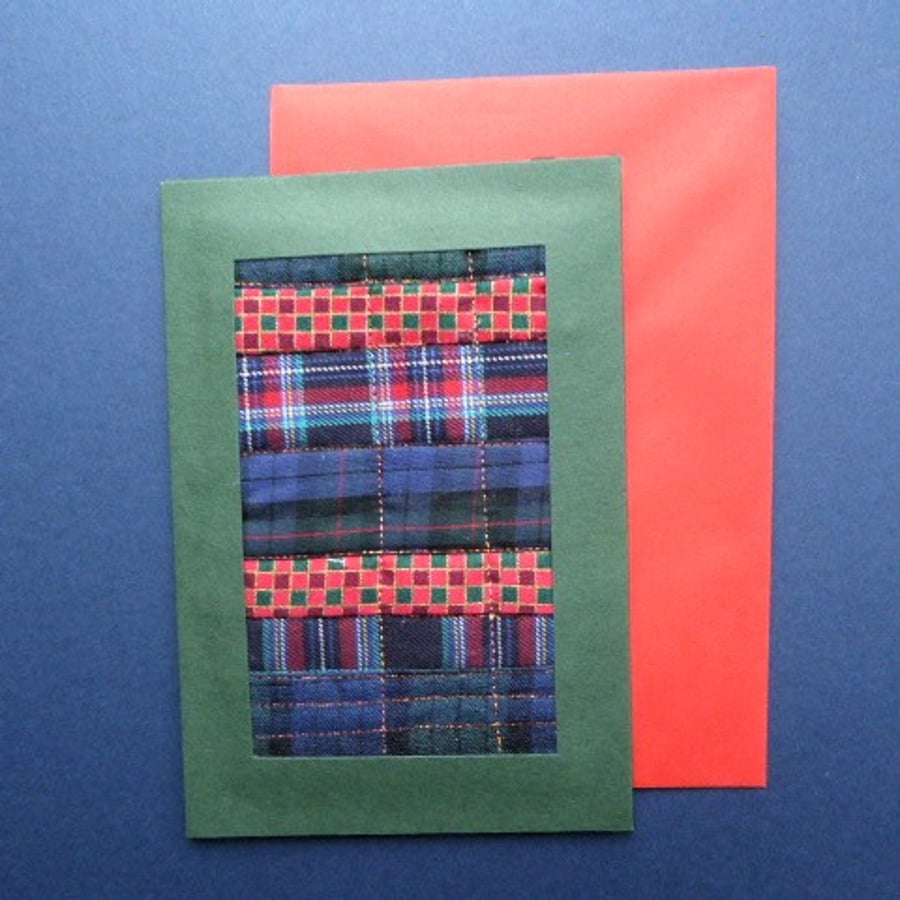 Individually Hand Crafted tartan Textile patchworked Blank Card