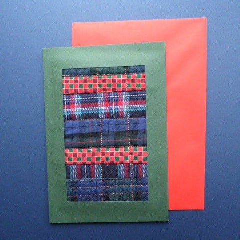 Individually Hand Crafted tartan Textile patchworked Blank Card