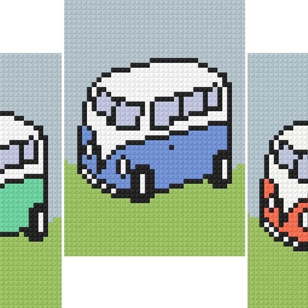 Camper Van Needlepoint Chart PDF - Retro 3-in-1 Tapestry Pattern