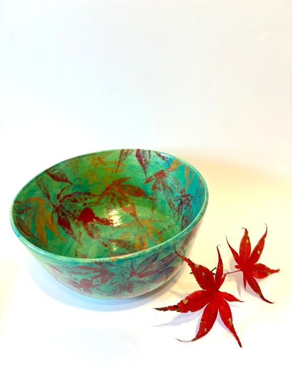ACER MAPLE LEAF VIBRANT CERAMIC STONEWARE POTTERY BOWL
