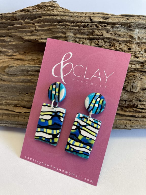 Turquoise & Yellow Stroppel Cane Stud Earrings