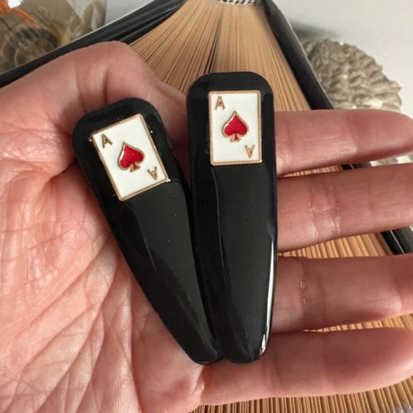 2 x ace of spades playing cards hair clip slides 