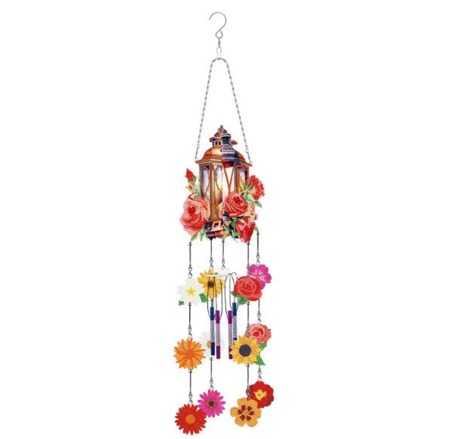 5D DIY Floral Vintage Lantern Windchime Diamond Painting Kit Crystal Embroidery 