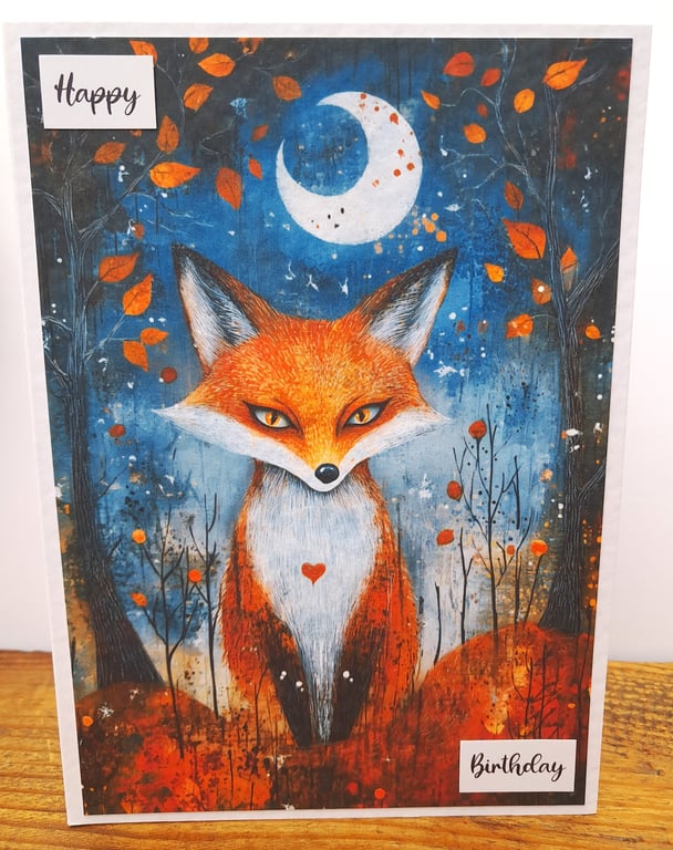 C6742   Cute Fox Birthday Card, Hammered Card, 