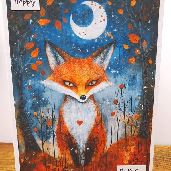 C6742   Cute Fox Birthday Card, Hammered Card, 