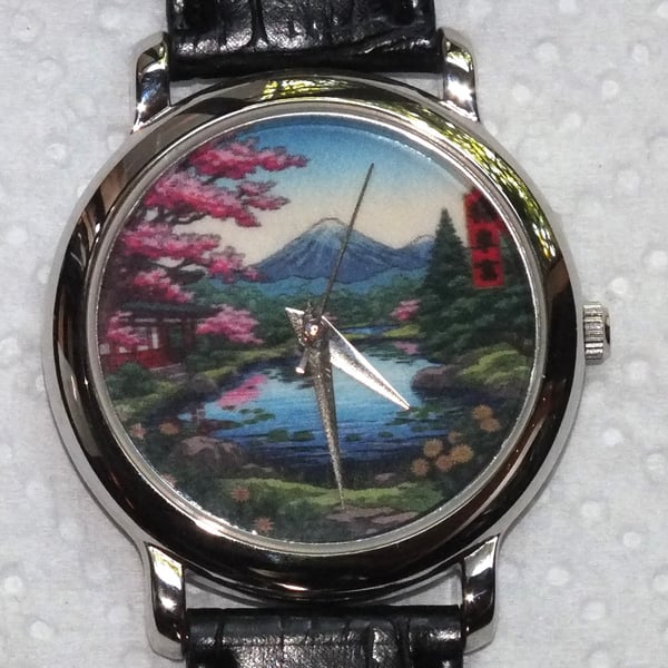 Japanese Landscape Dial Art Quartz Wristwatch