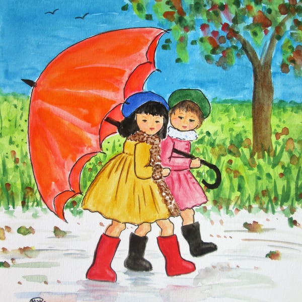 Best Friends and an Umbrella. Painting