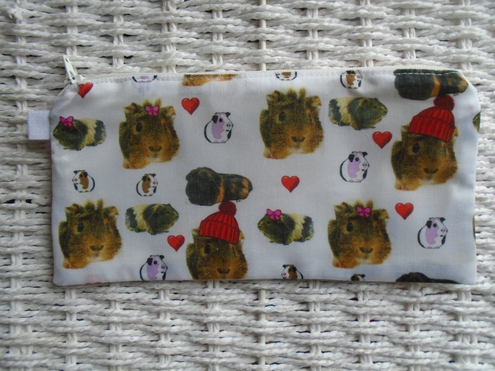 Winter Guinea Pig Pencil Case or Small Make Up Bag.
