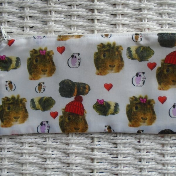 Winter Guinea Pig Pencil Case or Small Make Up Bag.