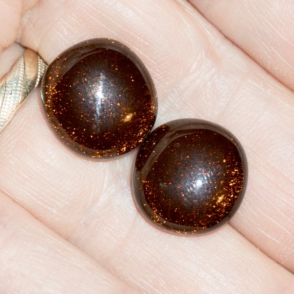 Dark Orange Dichroic Glass Earrings on Sterling Silver Studs - 2048