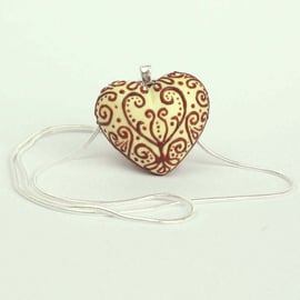 White Faux Chocolate Filigree Heart Necklace