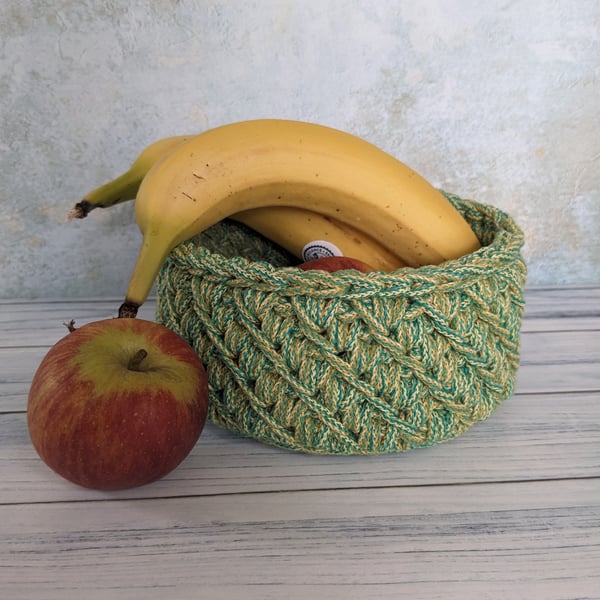 Fruit bowl, crocheted bowl, crochet basket, home decor, new home gift, recycled