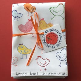 Happy Hens tea towel by Jo Brown, happytomato -chickens -country life 