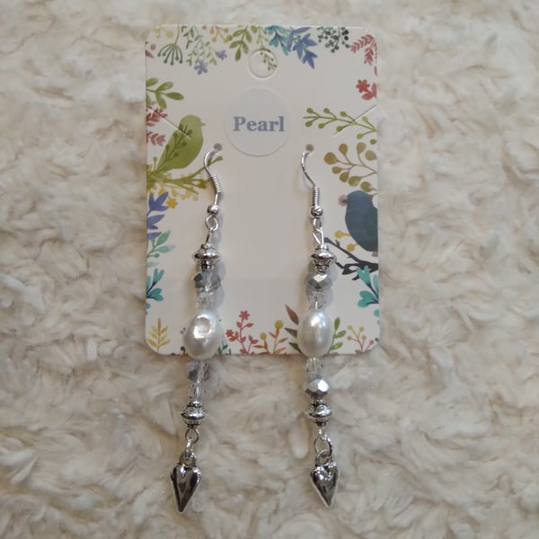 ChrissieCraft hand-made Freshwater pearl, crystal and Tibetan silver EARRINGS