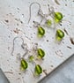 Hammered Chandelier Earrings, Olive Green Glass Earrings, Sterling Silver - Image 4