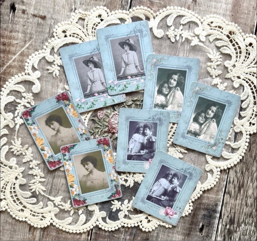 Shabby chic vintage ladies card toppers ephemera