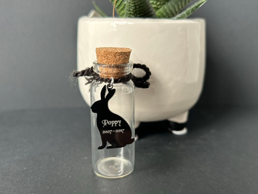 Personalised Pet Rabbit Bunny Hair Memorial glass bottle, Glass vial for hair fu