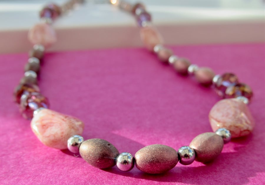 'Dusk' Czech glass and hematite beaded necklace