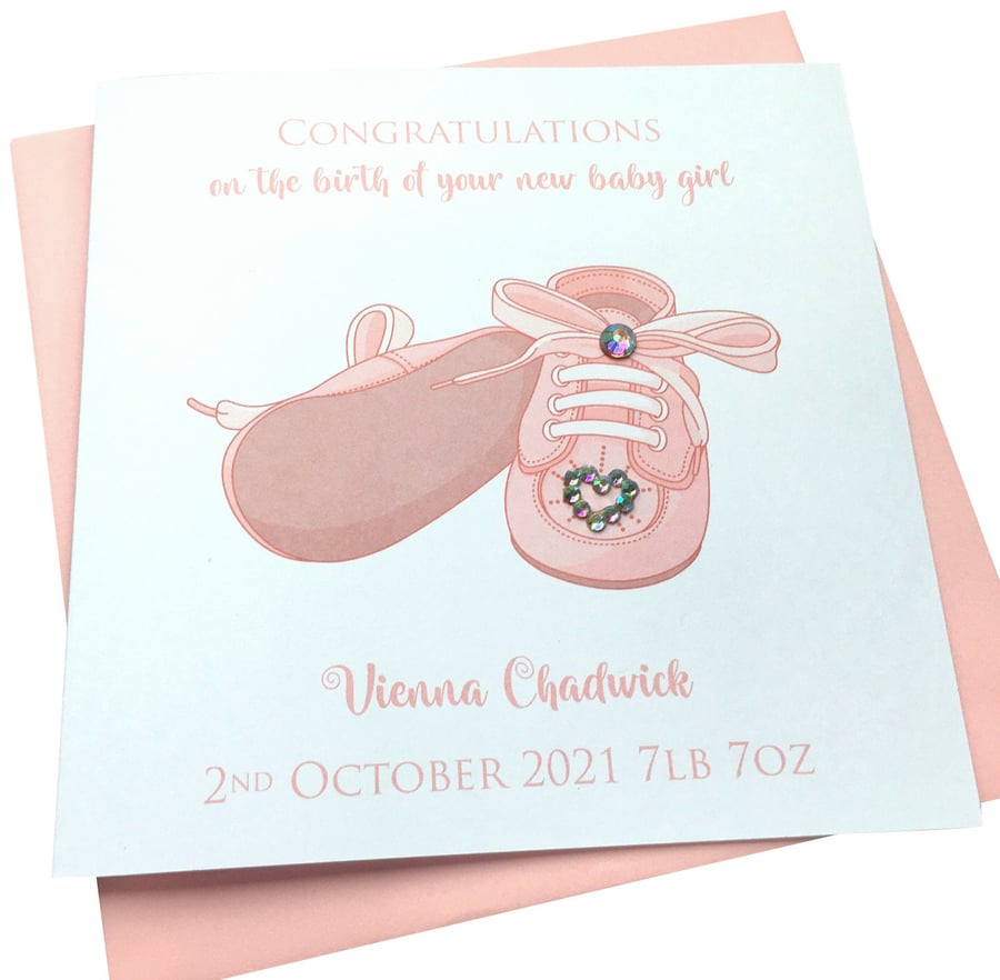 Personalised Handmade New Baby Girl Card
