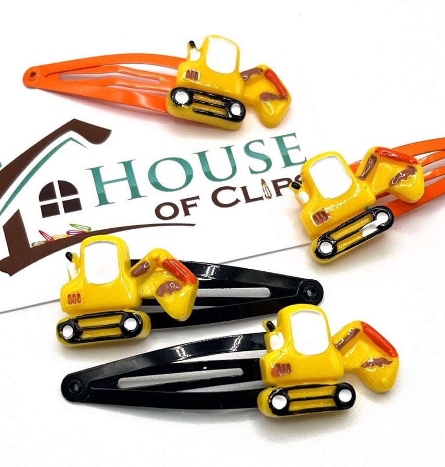 Excavator Hair Clips x2 - Boys and Girls Hair Snap Clips- Emergency Response Veh