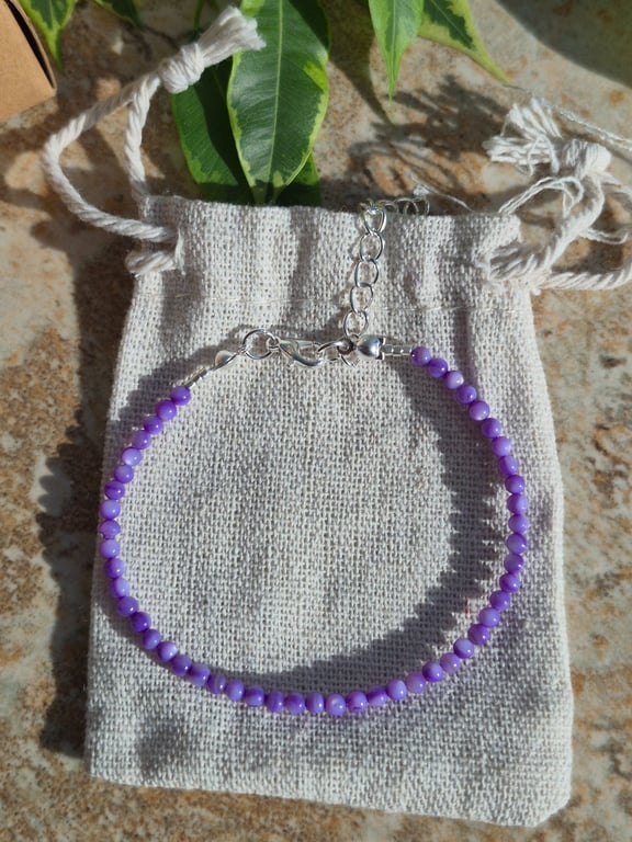 Dainty Purple Seashell Pearl Bead Bracelet 