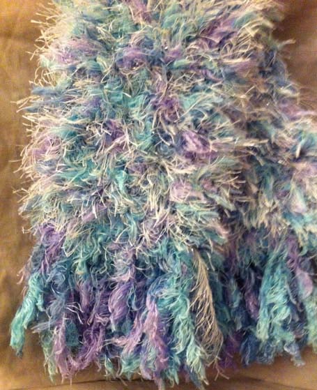  Blues and purples fluffy lady's scarf with tassels