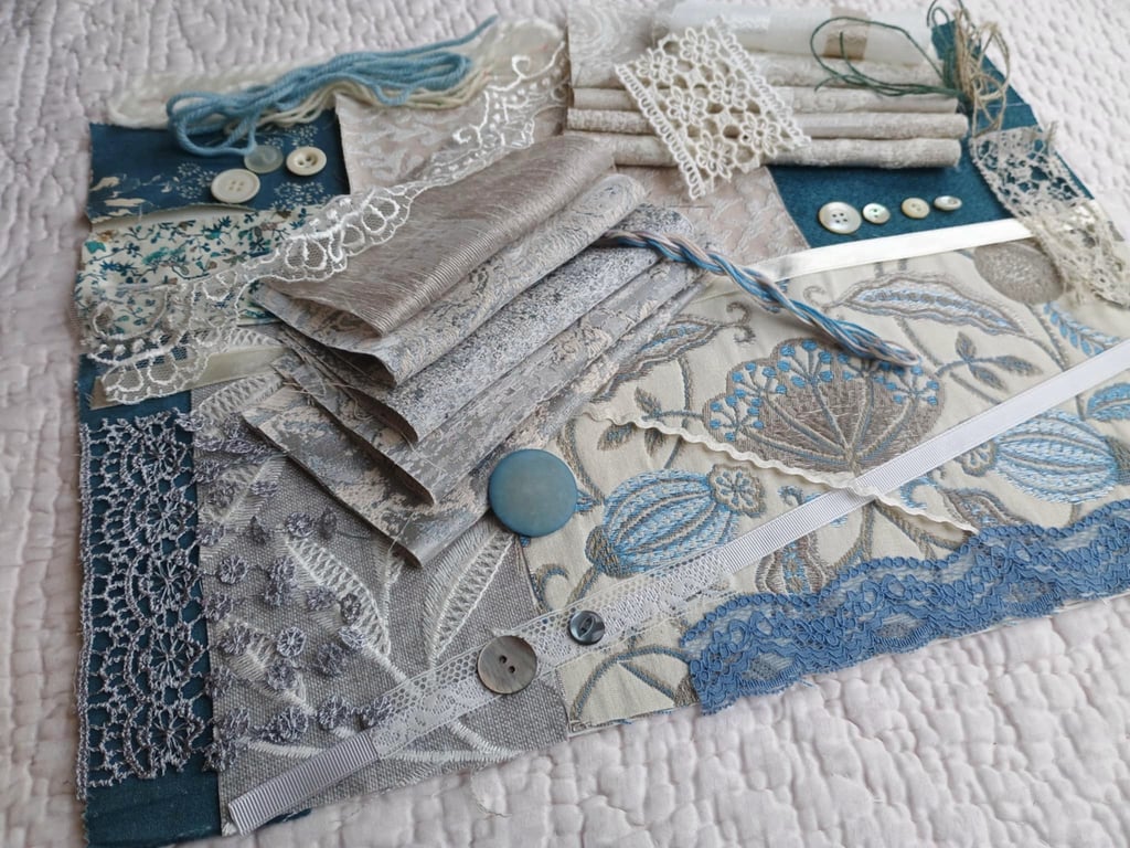 Saphire Blue Slow Stitching kit - upcycled and zero waste textiles 