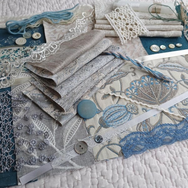 Saphire Blue Slow Stitching kit - upcycled and zero waste textiles 